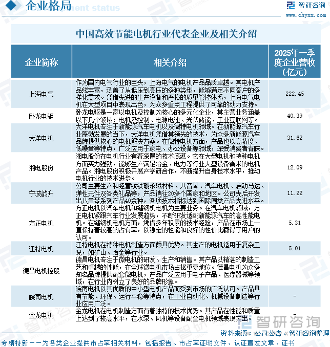 中國高效節(jié)能電機行業(yè)代表企業(yè)及相關(guān)介紹