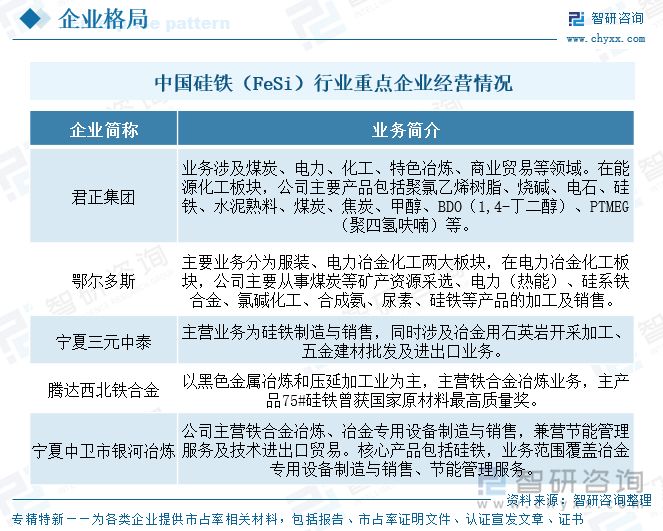 中國硅鐵（FeSi）行業(yè)重點(diǎn)企業(yè)經(jīng)營情況