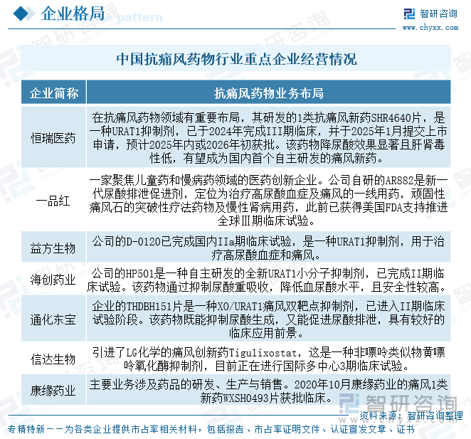 中國抗痛風(fēng)藥物行業(yè)重點(diǎn)企業(yè)經(jīng)營情況
