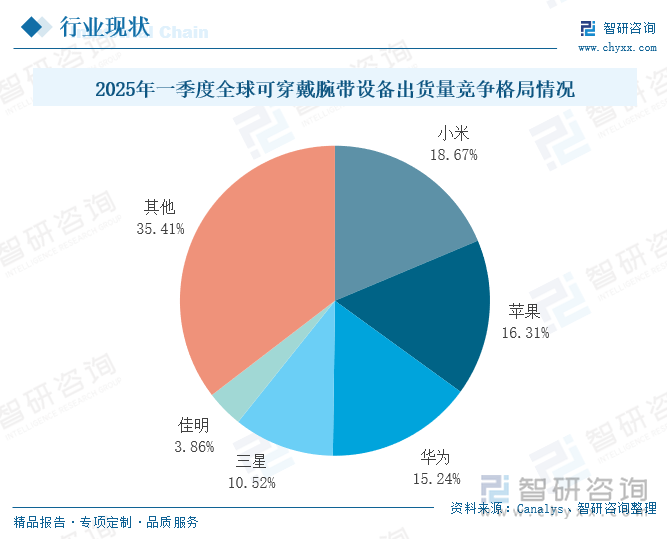 2025年一季度全球可穿戴腕帶設備出貨量競爭格局情況