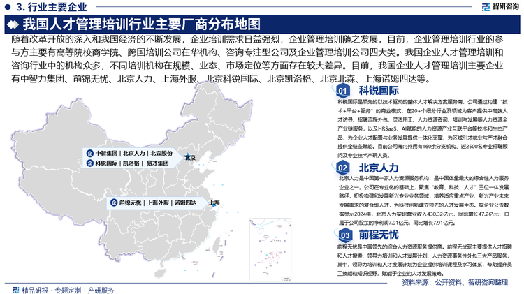 其中，科銳國際是領(lǐng)先的以技術(shù)驅(qū)動的整體人才解決方案服務(wù)商，公司通過構(gòu)建“技術(shù)+平臺+服務(wù)”的商業(yè)模式，在20+個細分行業(yè)及領(lǐng)域為客戶提供中高端人才訪尋、招聘流程外包、靈活用工、人力資源咨詢、培訓與發(fā)展等人力資源全產(chǎn)業(yè)鏈服務(wù)，以及HRSaaS、AI賦能的人力資源產(chǎn)業(yè)互聯(lián)平臺等技術(shù)和生態(tài)產(chǎn)品，為企業(yè)人才配置與業(yè)務(wù)發(fā)展提供一體化支撐，為區(qū)域引才就業(yè)與產(chǎn)才融合提供全鏈條賦能。目前公司海內(nèi)外擁有160余分支機構(gòu)、近2500名專業(yè)招聘顧問及專業(yè)技術(shù)產(chǎn)研人員。據(jù)企業(yè)公告數(shù)據(jù)顯示，2024年，科銳國際實現(xiàn)營業(yè)收入117.88億元，較2023年增加20.1億元；實現(xiàn)歸屬于母公司所有者凈利潤2.05億元，較2023年增加0.04億元。