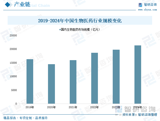 2019-2024年中國生物醫(yī)藥行業(yè)規(guī)模變化