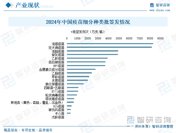 2024年中國(guó)疫苗細(xì)分種類批簽發(fā)情況