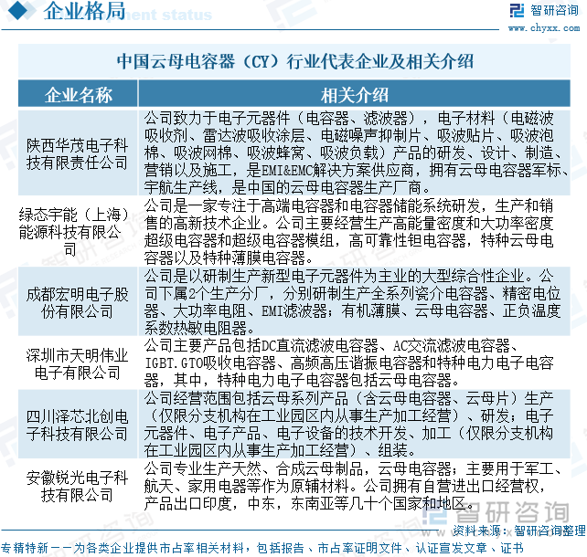 中國云母電容器（CY）行業(yè)代表企業(yè)及相關(guān)介紹