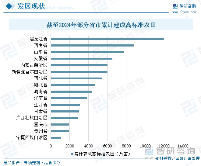截至2024年部分省市累計(jì)建成高標(biāo)準(zhǔn)農(nóng)田