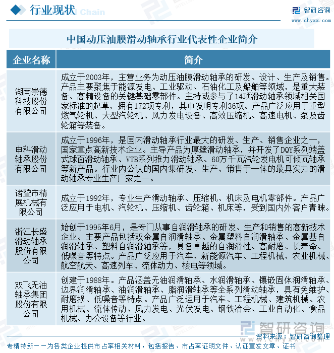 中國(guó)動(dòng)壓油膜滑動(dòng)軸承行業(yè)代表性企業(yè)簡(jiǎn)介