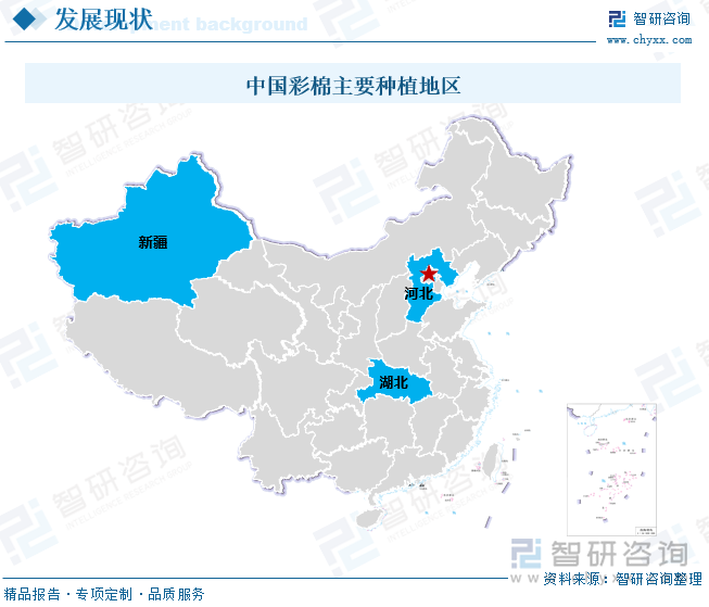 中國彩棉主要種植地區(qū)