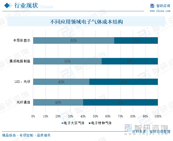 不同應(yīng)用領(lǐng)域電子氣體成本結(jié)構(gòu)