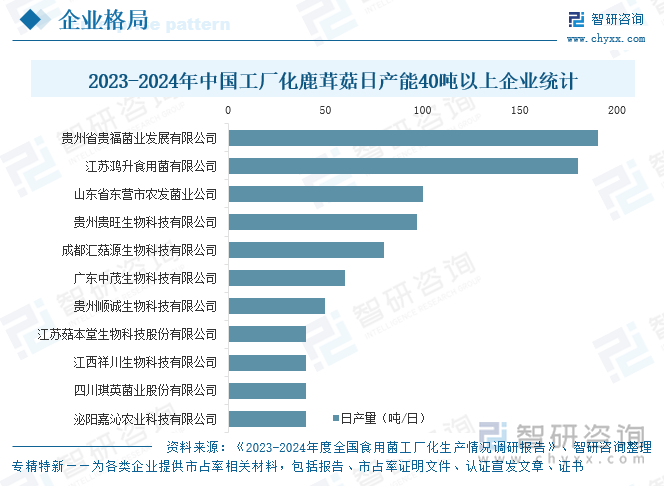 2023-2024年中國工廠化鹿茸菇日產(chǎn)能40噸以上企業(yè)統(tǒng)計(jì)