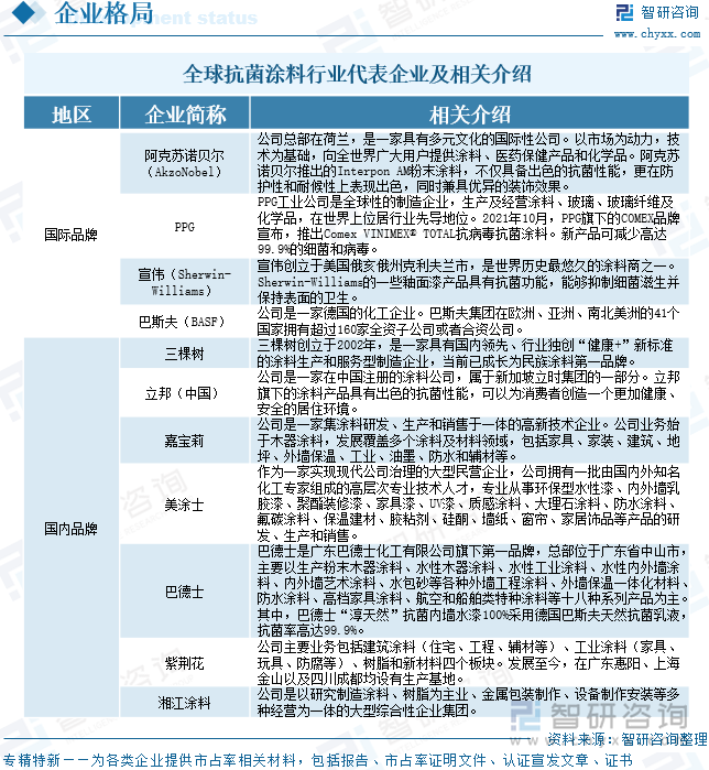 全球抗菌涂料行業(yè)代表企業(yè)及相關(guān)介紹