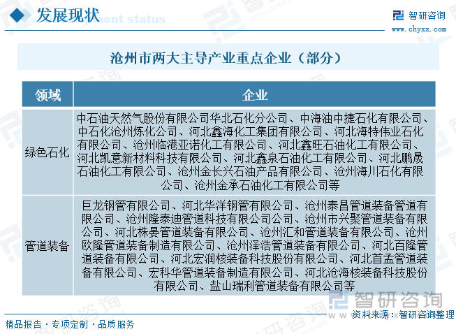 滄州市兩大主導產(chǎn)業(yè)重點企業(yè)（部分）