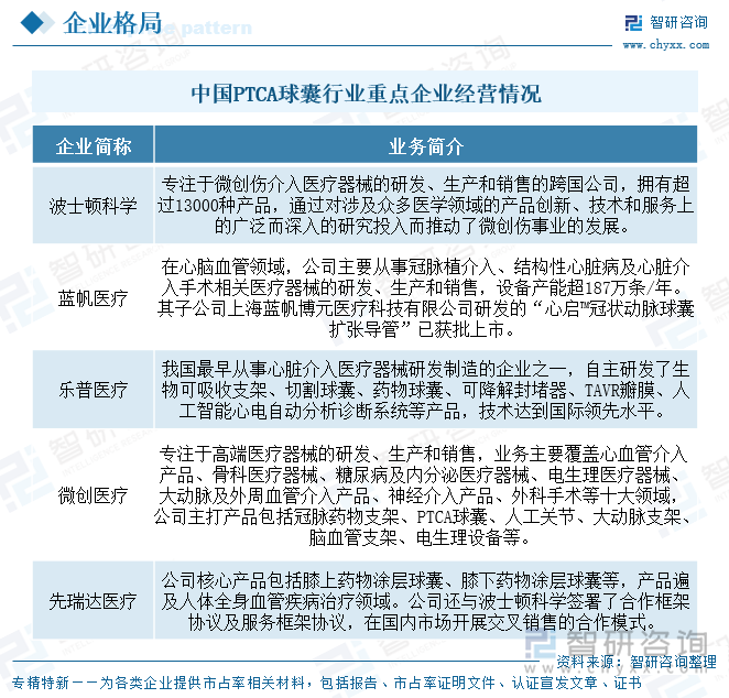 中國PTCA球囊行業(yè)重點企業(yè)經(jīng)營情況