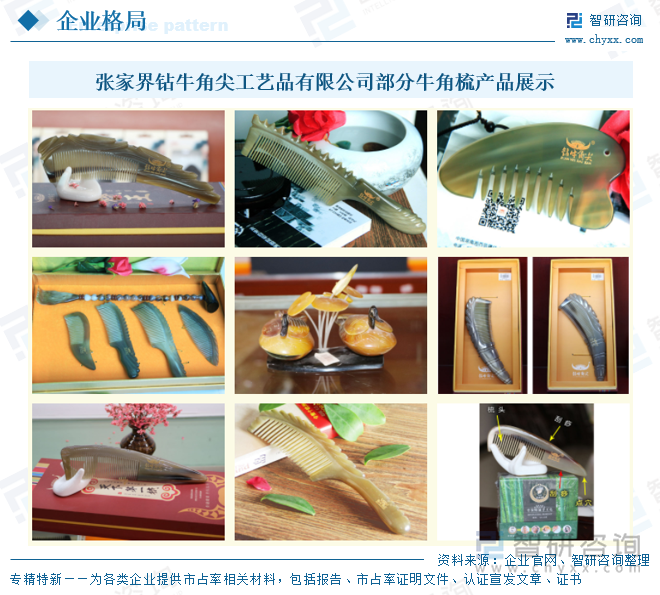 张家界钻牛角尖工艺品有限公司部分牛角梳产品展示