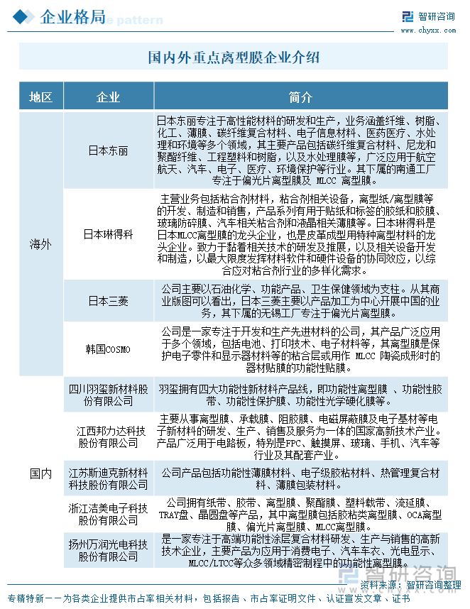 國內(nèi)外重點(diǎn)離型膜企業(yè)介紹