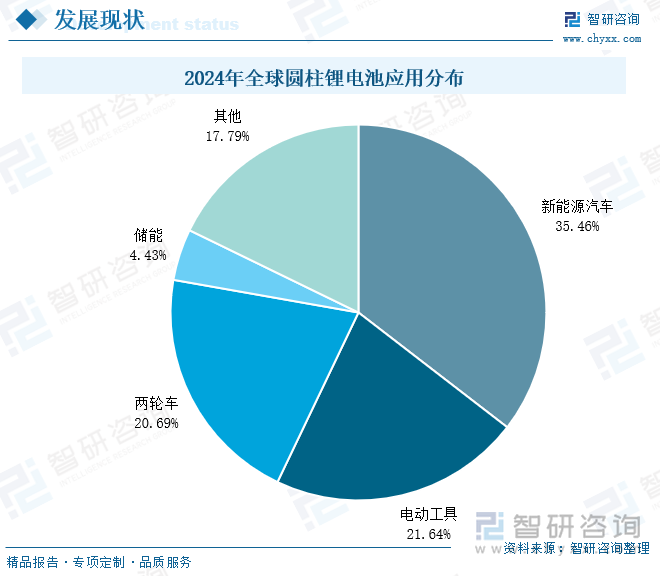 2024年全球圓柱鋰電池應(yīng)用分布