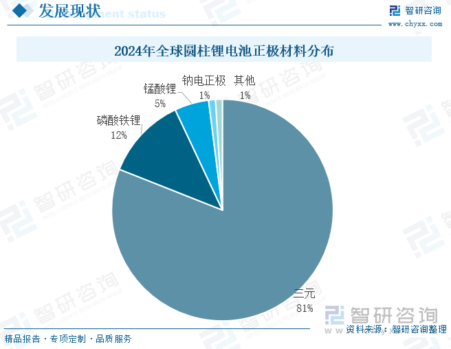 2024年全球圓柱鋰電池正極材料分布