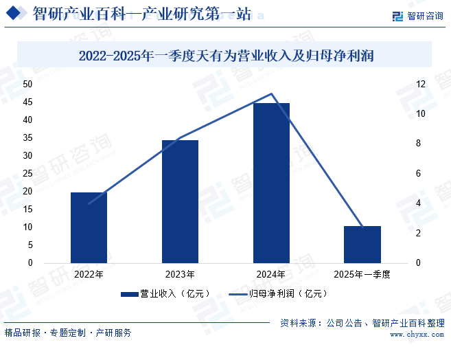 2022-2025年一季度天有為營業(yè)收入及歸母凈利潤