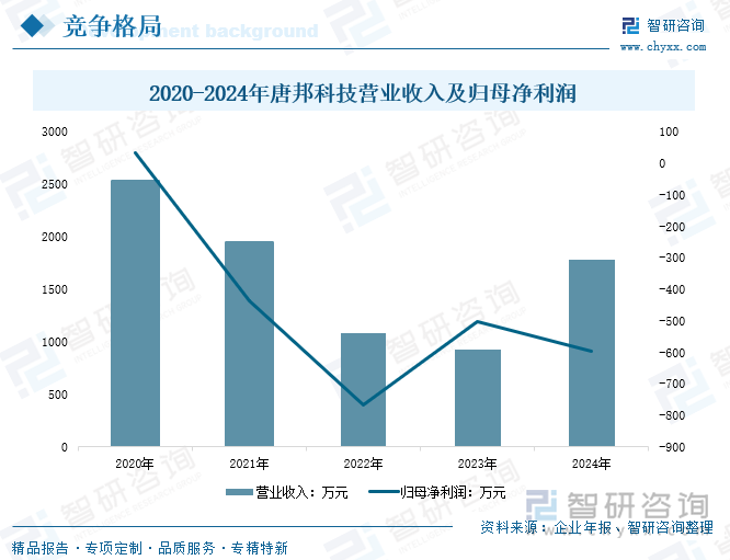 2020-2024年唐邦科技營(yíng)業(yè)收入及歸母凈利潤(rùn)