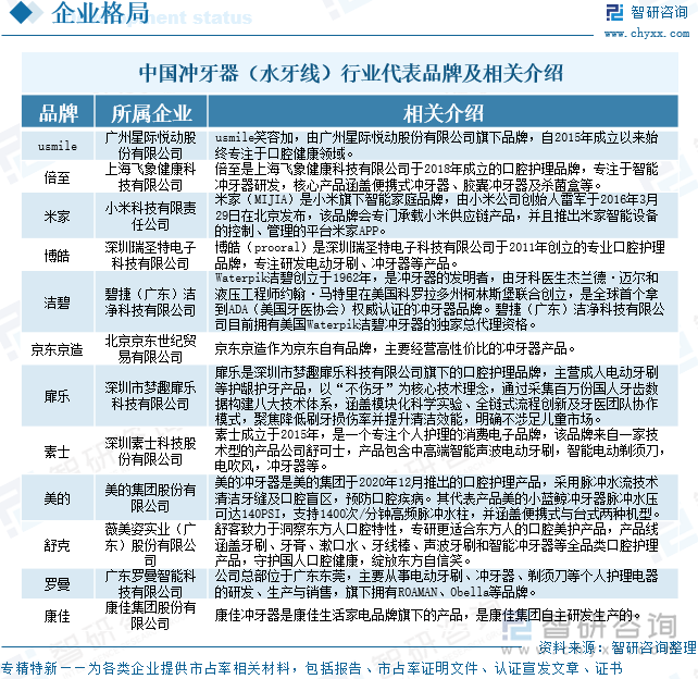 中国冲牙器（水牙线）行业代表品牌及相关介绍