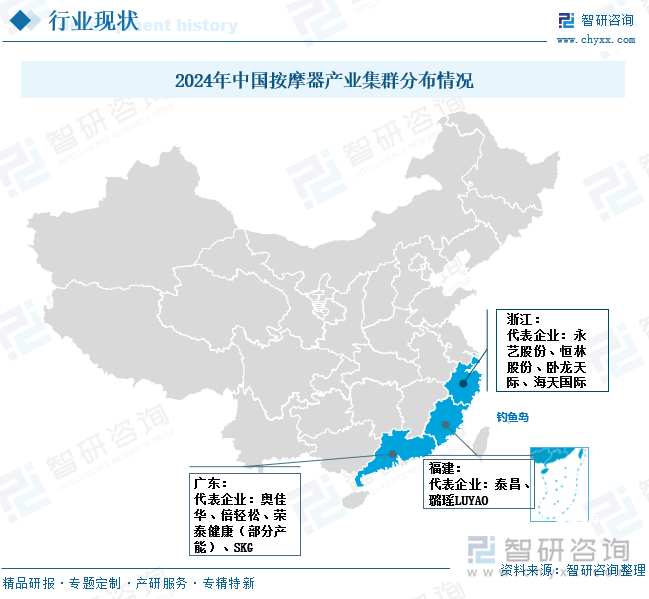 2024年中國(guó)按摩器產(chǎn)業(yè)集群分布情況
