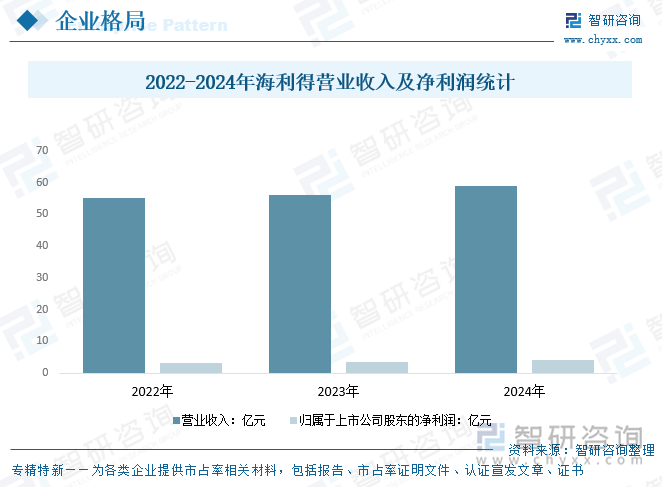 2022-2024年海利得營(yíng)業(yè)收入及凈利潤(rùn)統(tǒng)計(jì)