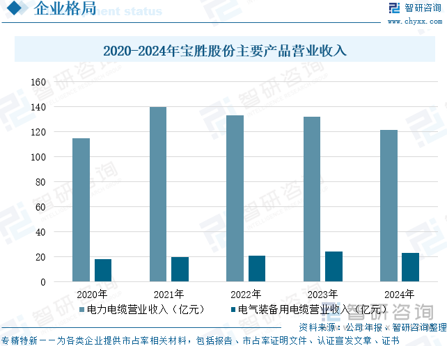2020-2024年寶勝股份主要產(chǎn)品營業(yè)收入