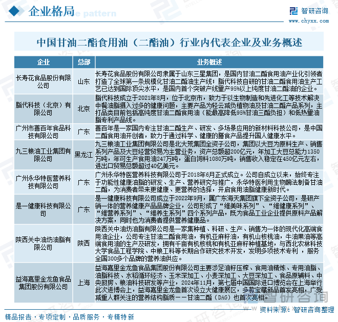 中國甘油二酯食用油（二酯油）行業(yè)內(nèi)代表企業(yè)及業(yè)務(wù)概述