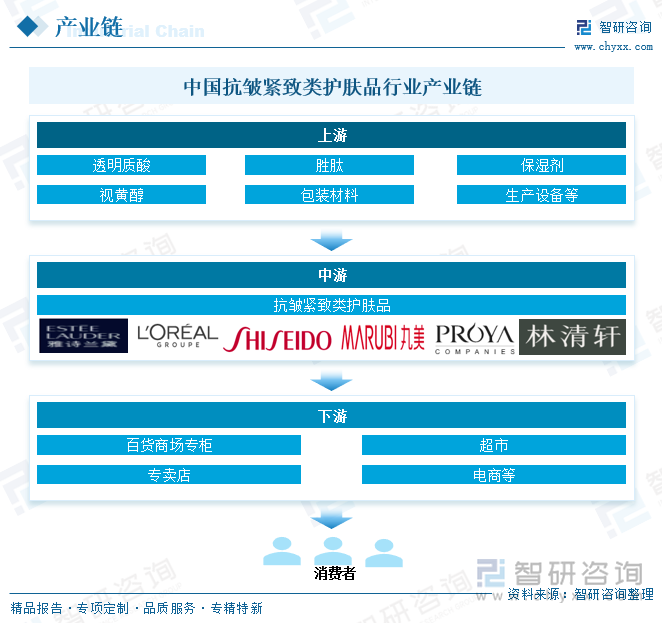 中國抗皺緊致類護膚品行業(yè)產(chǎn)業(yè)鏈