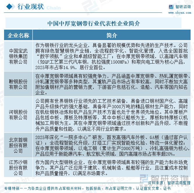中國中厚寬鋼帶行業(yè)代表性企業(yè)簡介