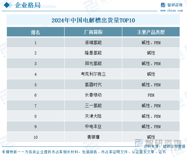 2024年中国电解槽出货量TOP10