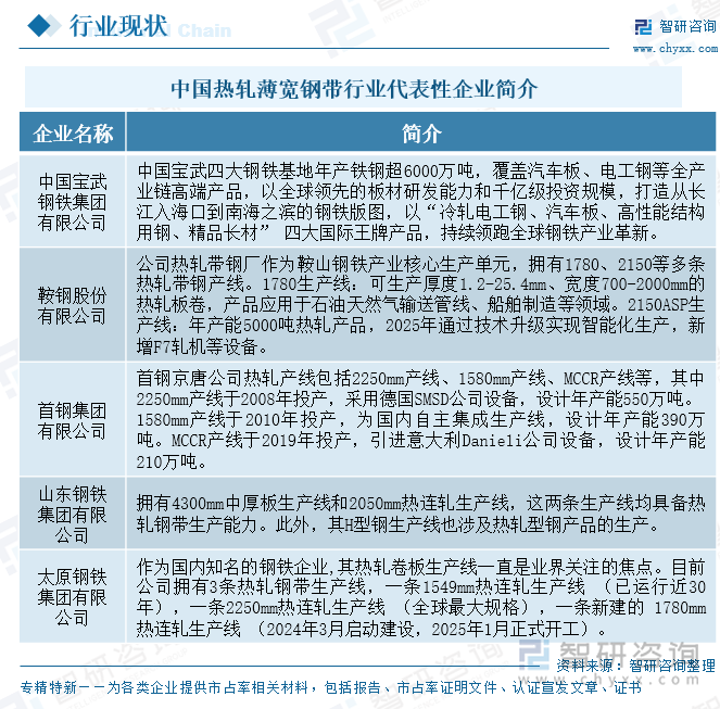 中國熱軋薄寬鋼帶行業(yè)代表性企業(yè)簡介