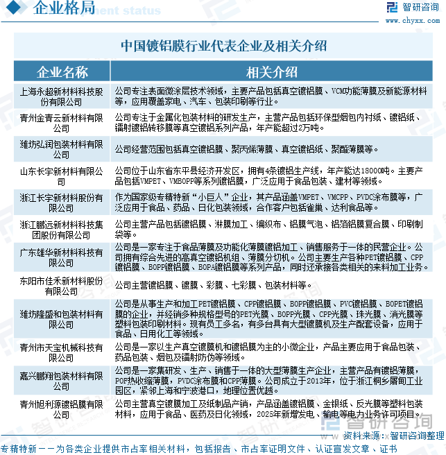 中國鍍鋁膜行業(yè)代表企業(yè)及相關(guān)介紹