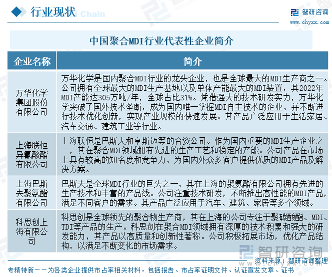 中國聚合MDI行業(yè)代表性企業(yè)簡(jiǎn)介