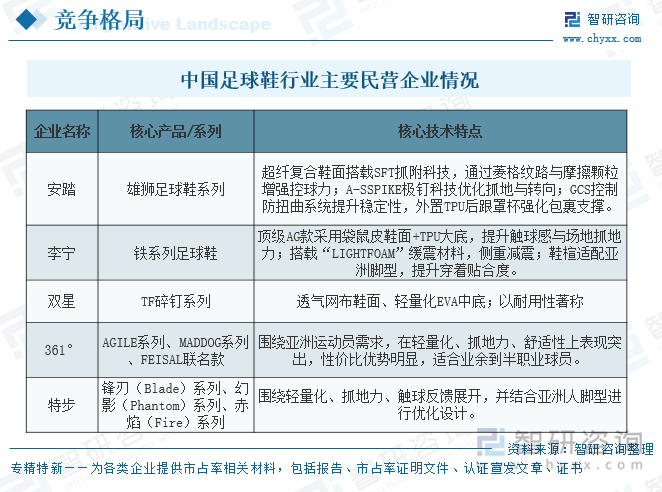 中國足球鞋行業(yè)主要民營企業(yè)情況