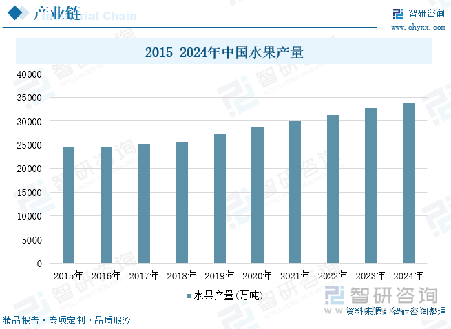 2015-2024年中國水果產(chǎn)量