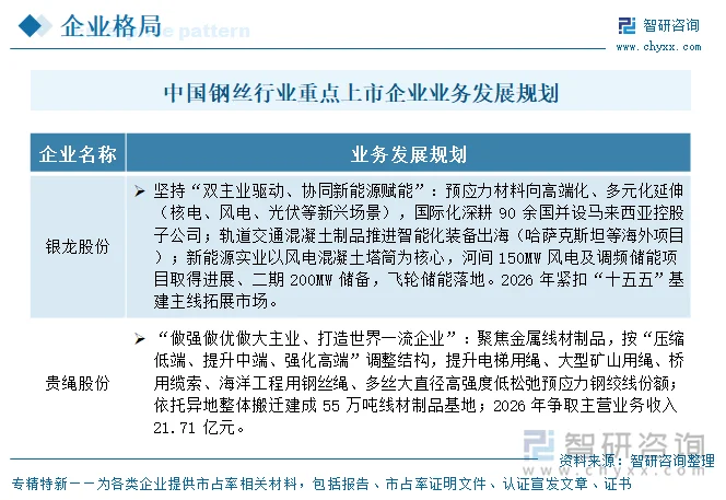 中国钢丝行业重点上市企业业务发展规划