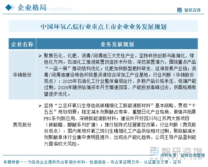 中国环氧乙烷行业重点上市企业业务发展规划